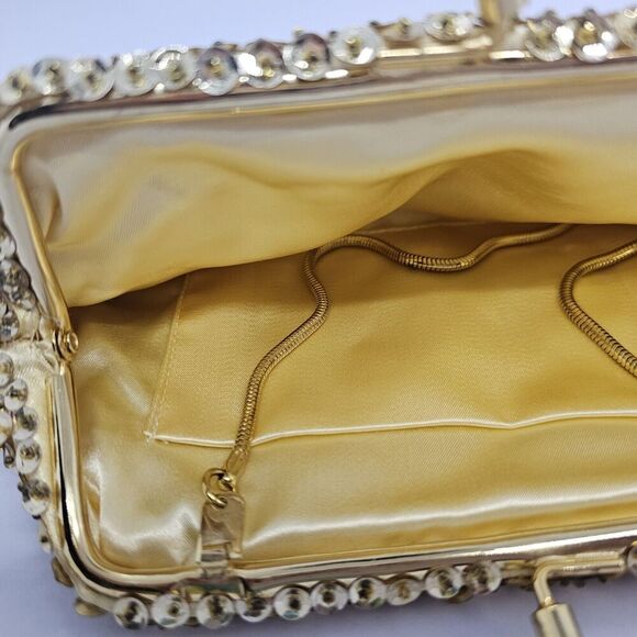Vintage Gold Hand Beaded and Sequined Evening Bag Gold Handle Hong Kong - Picture 4 of 13
